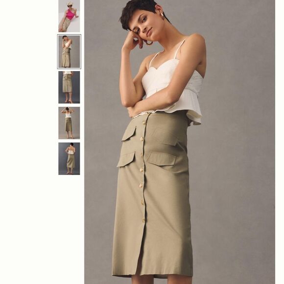 Anthropologie Mare Mare Cotton Linen Buttondown Utility Skirt - Picture 4 of 5